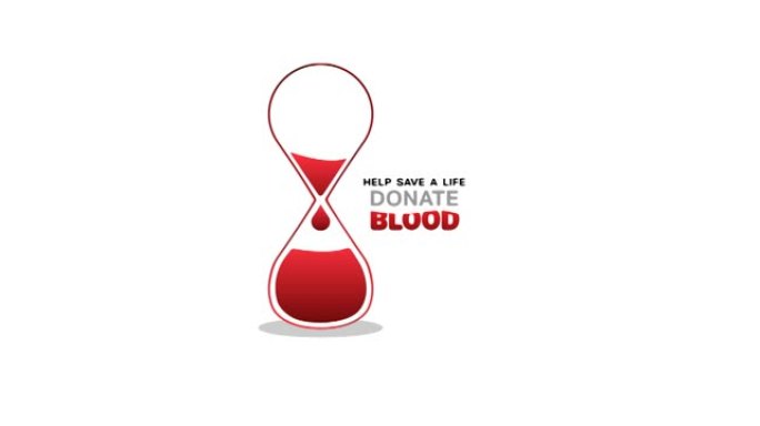 动画拯救生命献血文字与血液沙漏标志，在白色背景