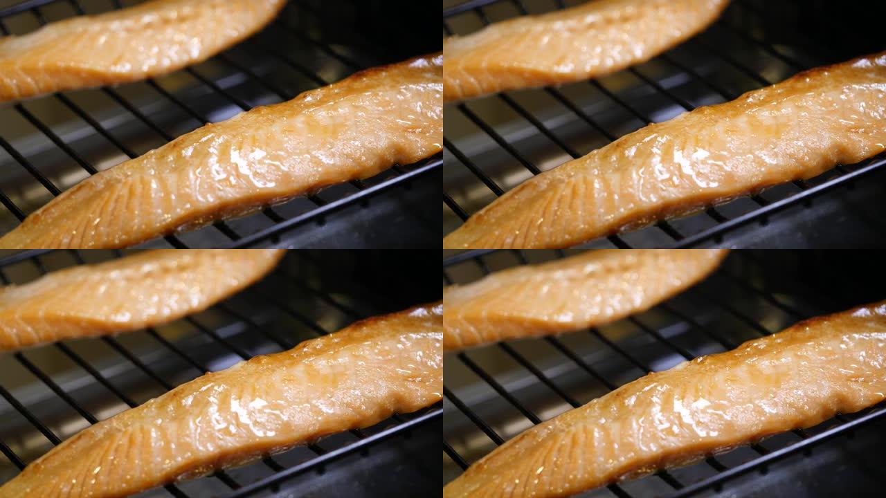 美味的烤三文鱼肚视频。