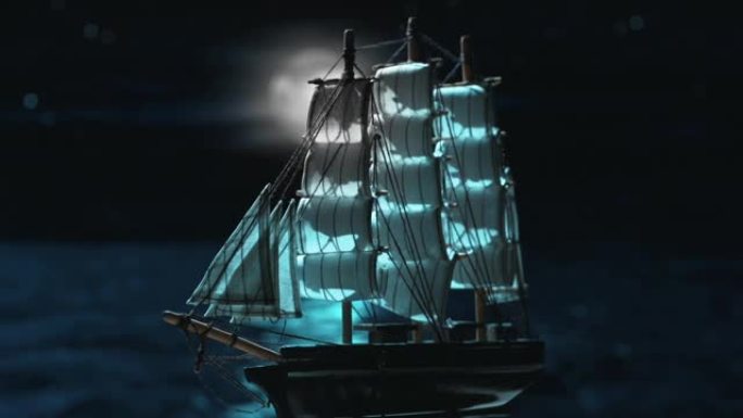 古船航行和月球的模型完成