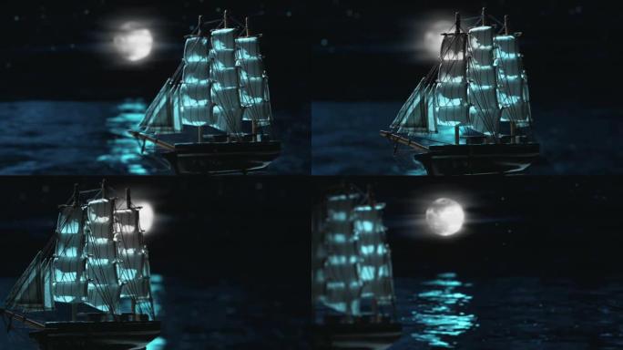 古船航行和月球的模型完成