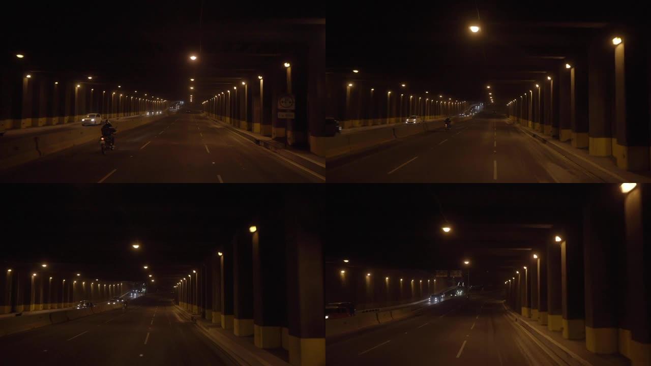 城市走隧道，城市夜间立交桥