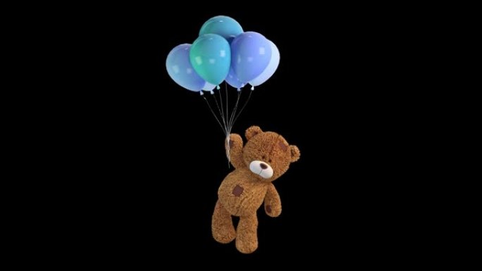 泰迪熊在蓝色气球上飞翔