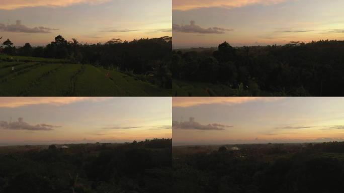 日落天空巴厘岛著名的米台后院空中全景4k印度尼西亚