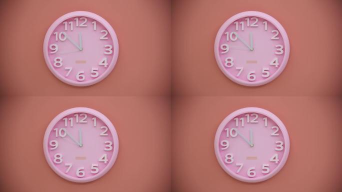 粉色墙上的单个粉色钟