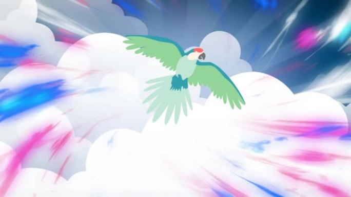 空中有云彩的鹦鹉和光影的动画