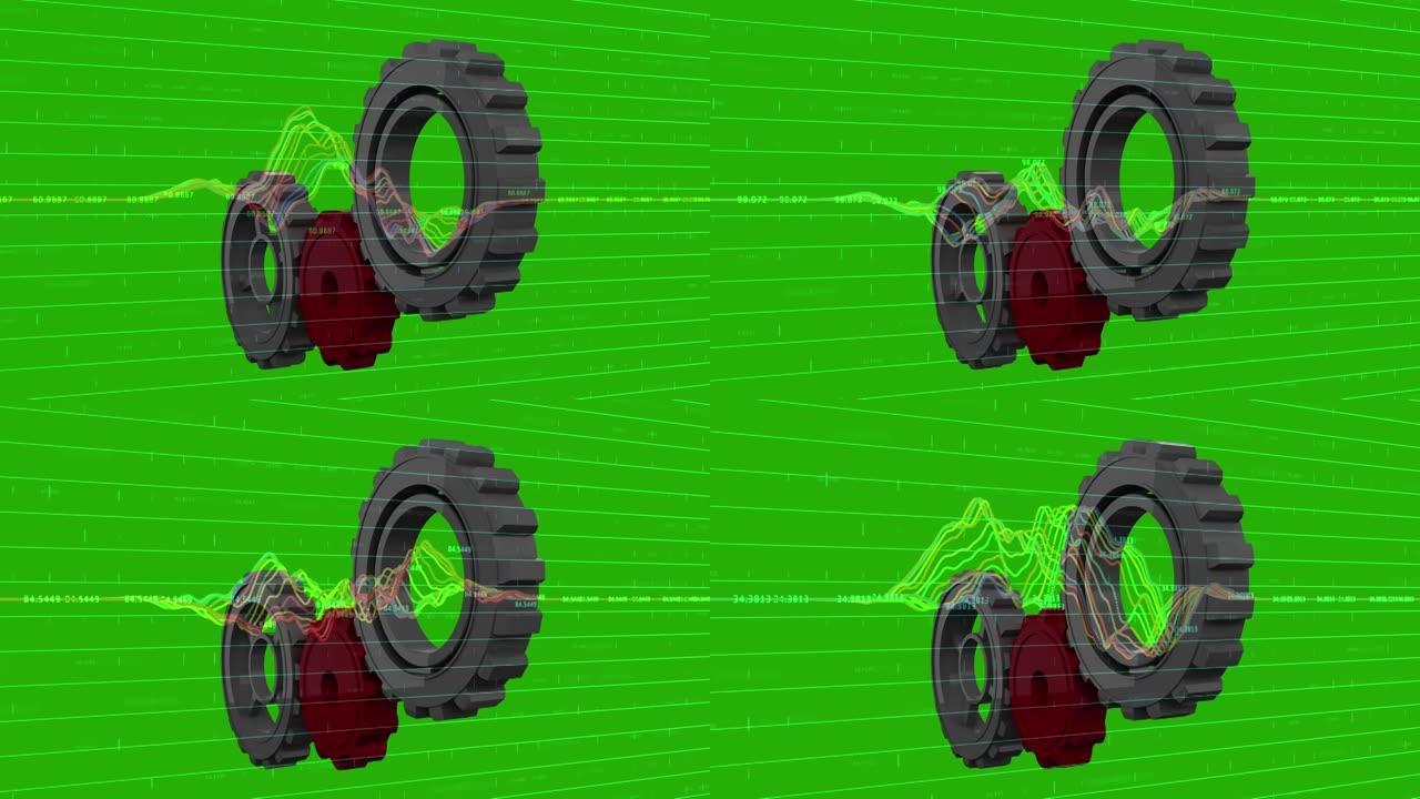 齿轮在绿色背景上旋转的动画