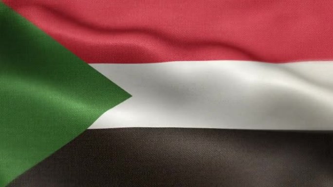 苏丹国旗动画股票视频-苏丹国旗在循环和纹理3d渲染的背景-高度详细的织物图案和可循环-苏丹国旗共和国