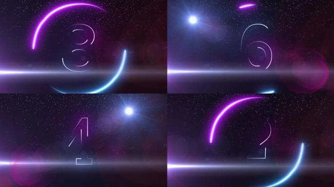 夜空上发光的粉红色和蓝色数字倒计时到新年的动画从10到0