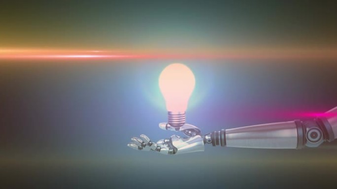 机器人手臂上的照明灯泡的动画，灰色的橙色和粉红色光束