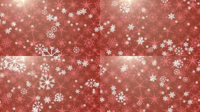 圣诞节在红色背景上下雪的动画