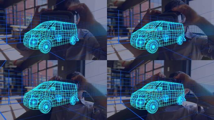 使用vr耳机的数字3d汽车绘制动画