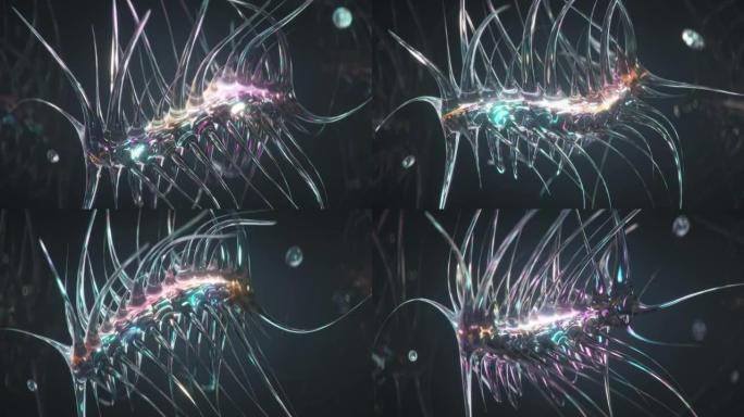 变形虫类微生物无缝循环3D渲染动画
