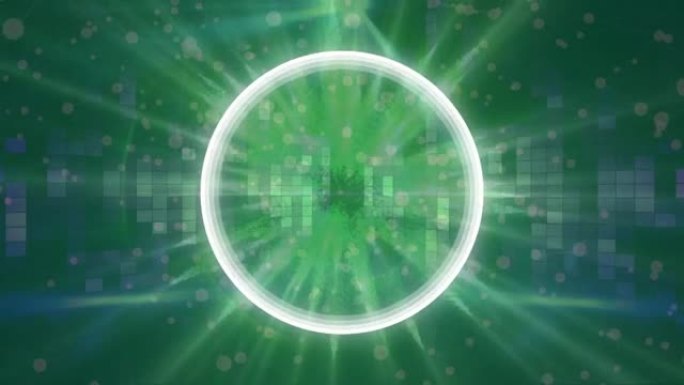 在绿色背景上旋转的圆圈在发光线上的动画