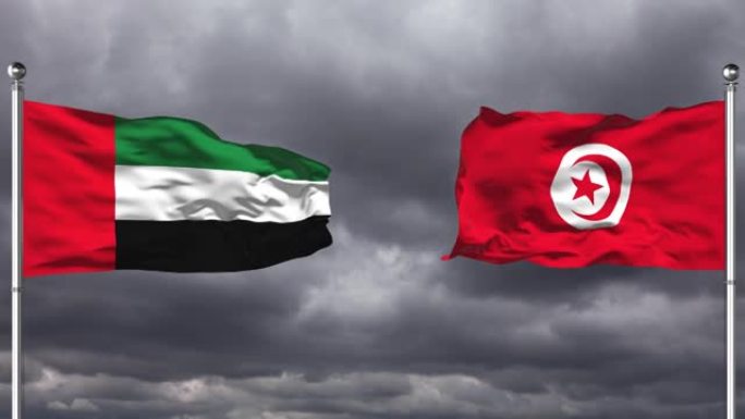 阿拉伯联合酋长国和突尼斯国旗互相挥舞|循环。