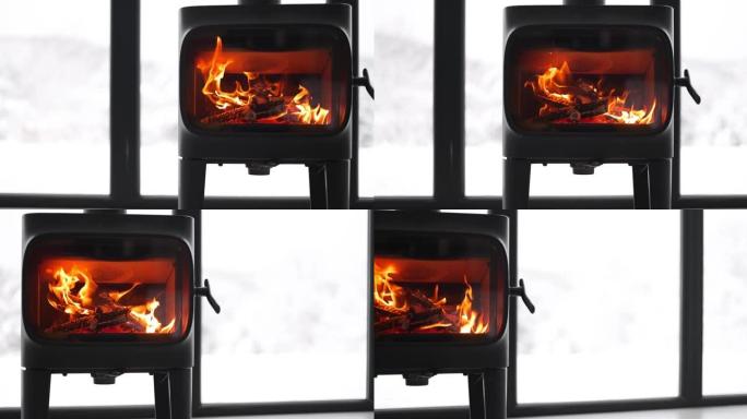 冬天在大自然的房子里燃烧壁炉