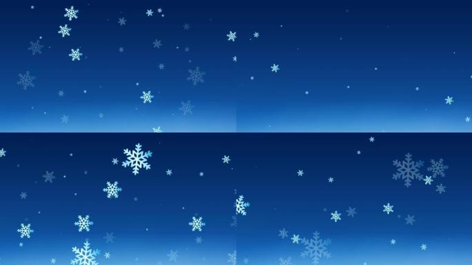 圣诞节时雪落在蓝色背景上的动画