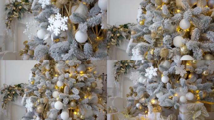 大量精美包装的礼物在优雅的圣诞树下
