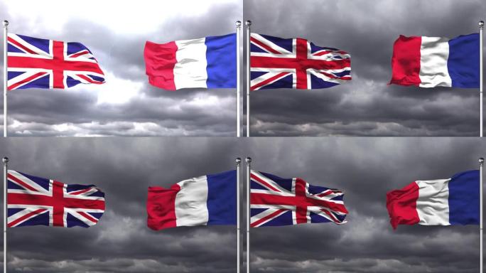 英国和法国国旗互相挥舞|循环。