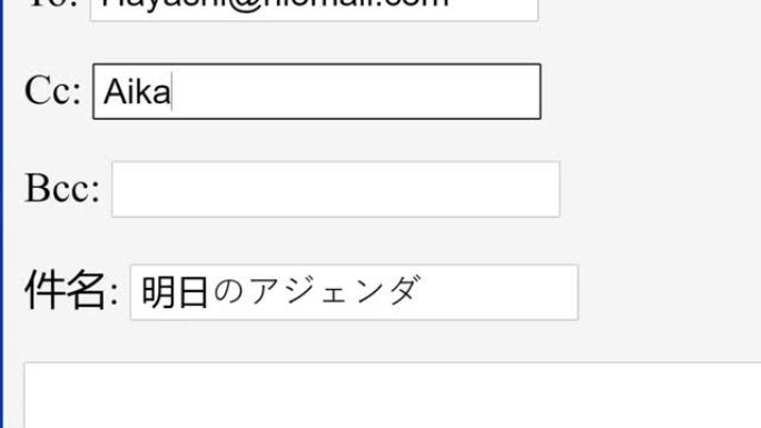 日语。在Cc在线框中输入电子邮件地址。包括抄送输入电子邮件联系人在线网络网站。键入以在循环中添加另一