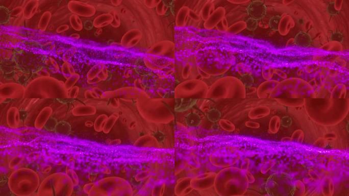 红色背景上移动细胞的紫色波动画