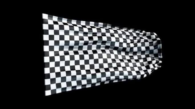 现实的方格旗挥舞着3D动画。方格黑白爱国主义运动自由的旗帜。4k方格旗无缝循环动画。