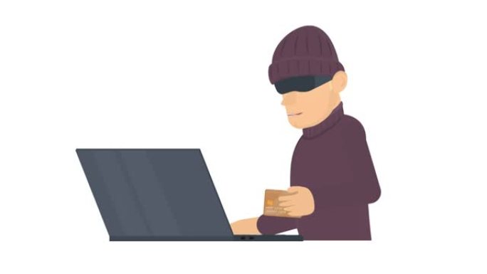 网络诈骗犯。电脑上的小偷从银行卡里偷了钱。卡通