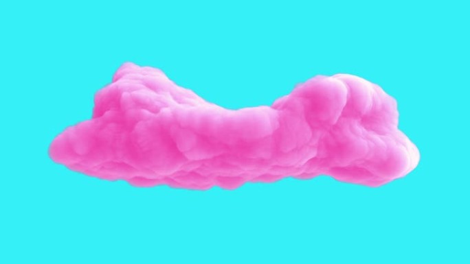 蓝色背景上孤立的粉色云。现代定格风格的现实3d艺术元素。最小抽象图形设计。时尚循环卡通动画。