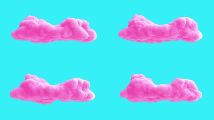 蓝色背景上孤立的粉色云。现代定格风格的现实3d艺术元素。最小抽象图形设计。时尚循环卡通动画。