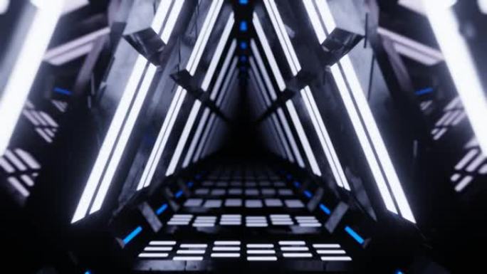带镜环背景的抽象科幻技术三角氖隧道在外太空