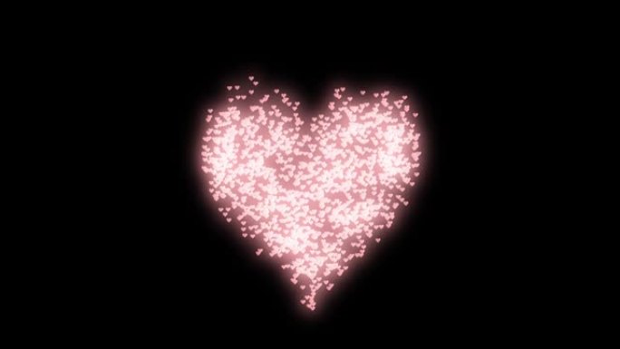 闪闪发光的大粉红色心形，实心黑色背景上有心形颗粒。情人节快乐，婚礼仪式，圣诞快乐，新年快乐，抽象背景