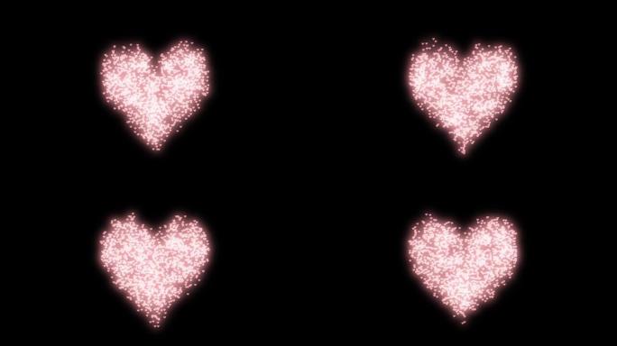 闪闪发光的大粉红色心形，实心黑色背景上有心形颗粒。情人节快乐，婚礼仪式，圣诞快乐，新年快乐，抽象背景
