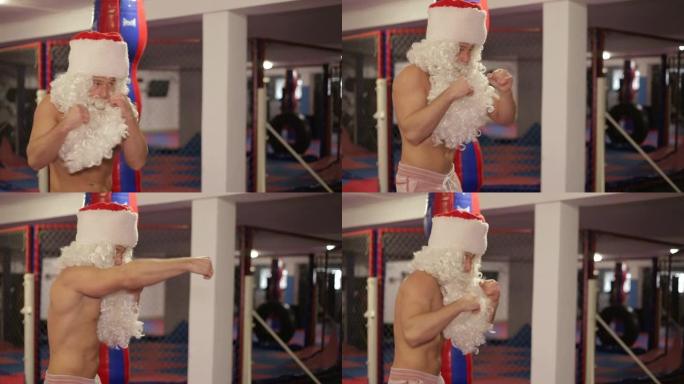 圣诞老人打拳击袋，愤怒的圣诞老人