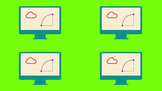 媒体屏幕上的云和图形图标; 云计算和技术