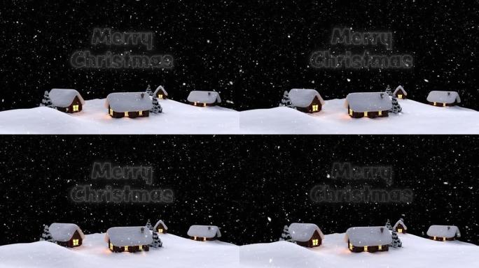 圣诞快乐的动画在降雪和冬季景观上