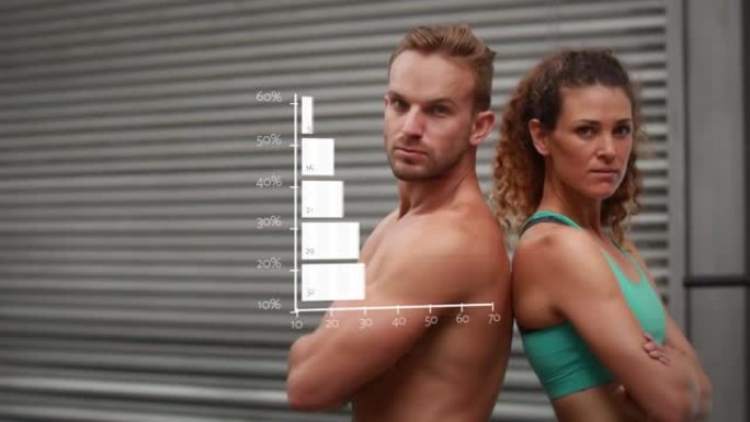 健身房中强壮的高加索男人和女人的统计处理动画