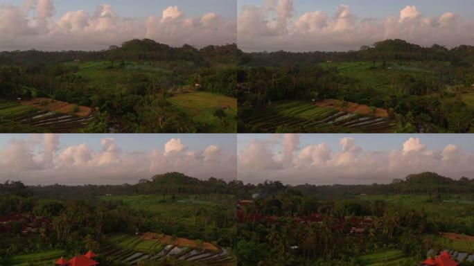 日落时间巴厘岛著名米台空中全景4k印度尼西亚