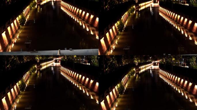 运河沿线的灯光，Khlong Ong步行街夜生活