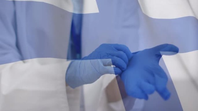 芬兰国旗动画，男医生戴上手术手套