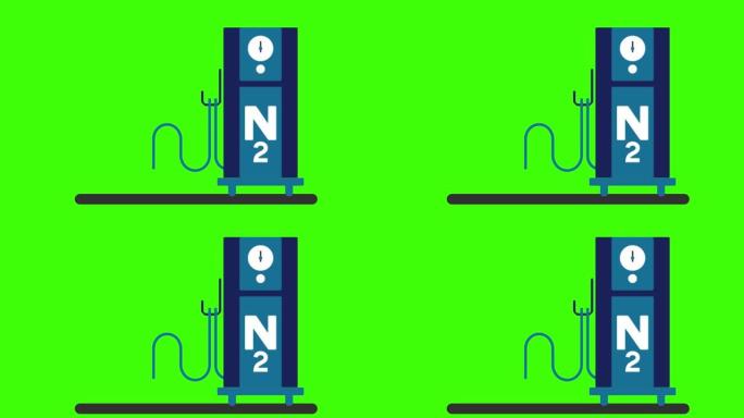 绿屏上氮泵的2D动画插图
