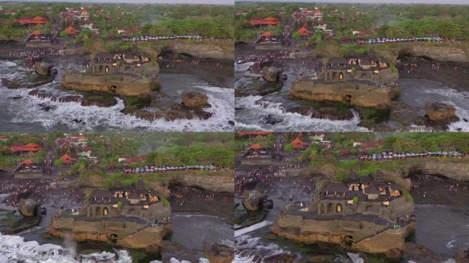 日落时间巴厘岛著名海湾拥挤旅游寺庙综合体航空全景4k印度尼西亚