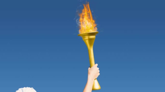 蓝天上的女运动员手持火焰火炬的动画