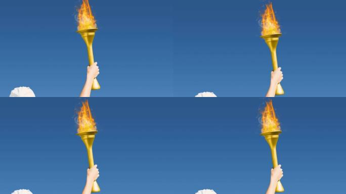 蓝天上的女运动员手持火焰火炬的动画