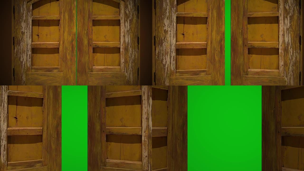 动画-旧木门打开绿色屏幕，色键