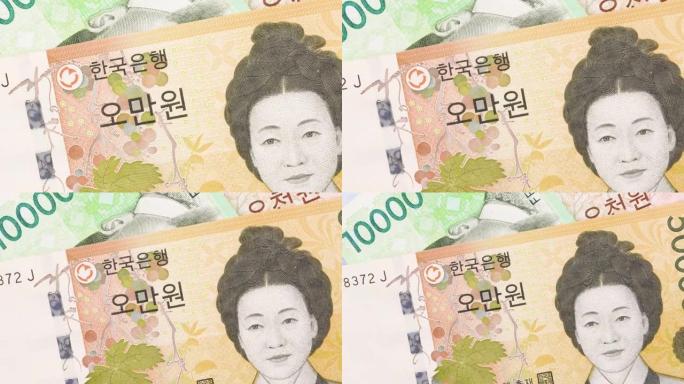 韩国货币票据。有1000，10000，5000，50000
