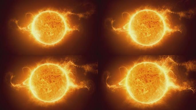 用爆发的太阳耀斑关闭太阳或恒星。3D动画。