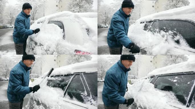 男子从车上除雪