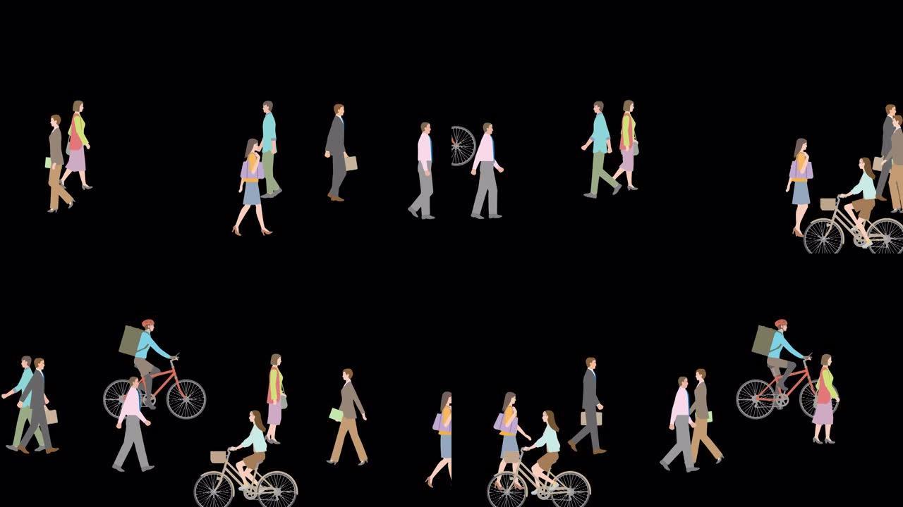 步行人和骑自行车的人的侧视图