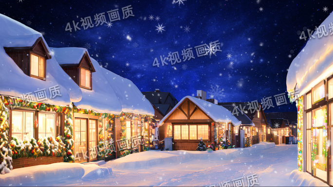 冬天童话小镇下雪的街道城镇唯美背景视频
