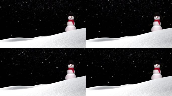 背景中圣诞节雪人和积雪的动画