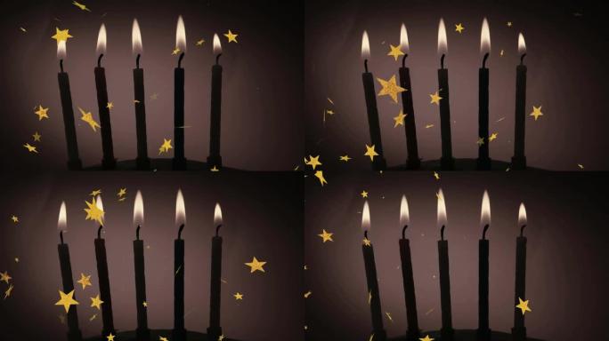 黑色背景上的蜡烛和星星的动画